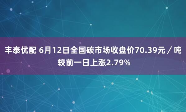 丰泰优配 6月12日全国碳市场收盘价70.39元／吨 较前一日上涨2.79%
