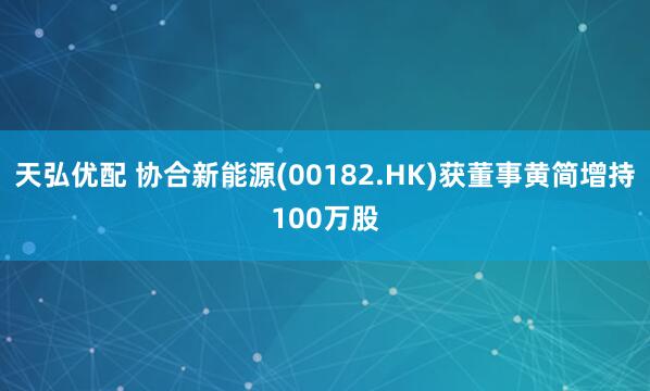 天弘优配 协合新能源(00182.HK)获董事黄简增持100万股